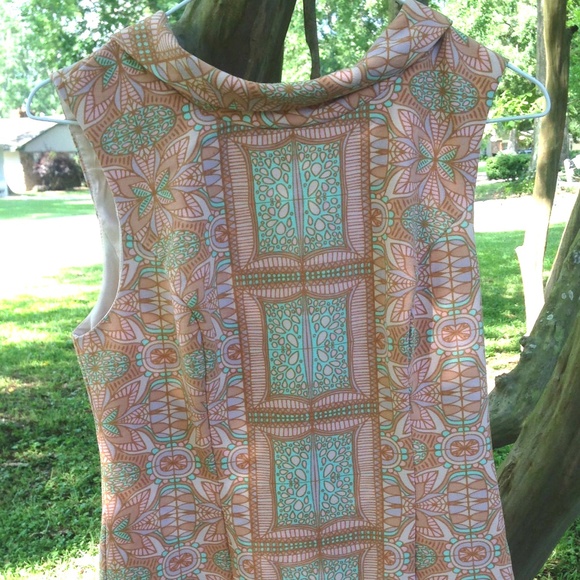 60s-style Sleeveless Mint & Orange Sheath Dress - Picture 6 of 8